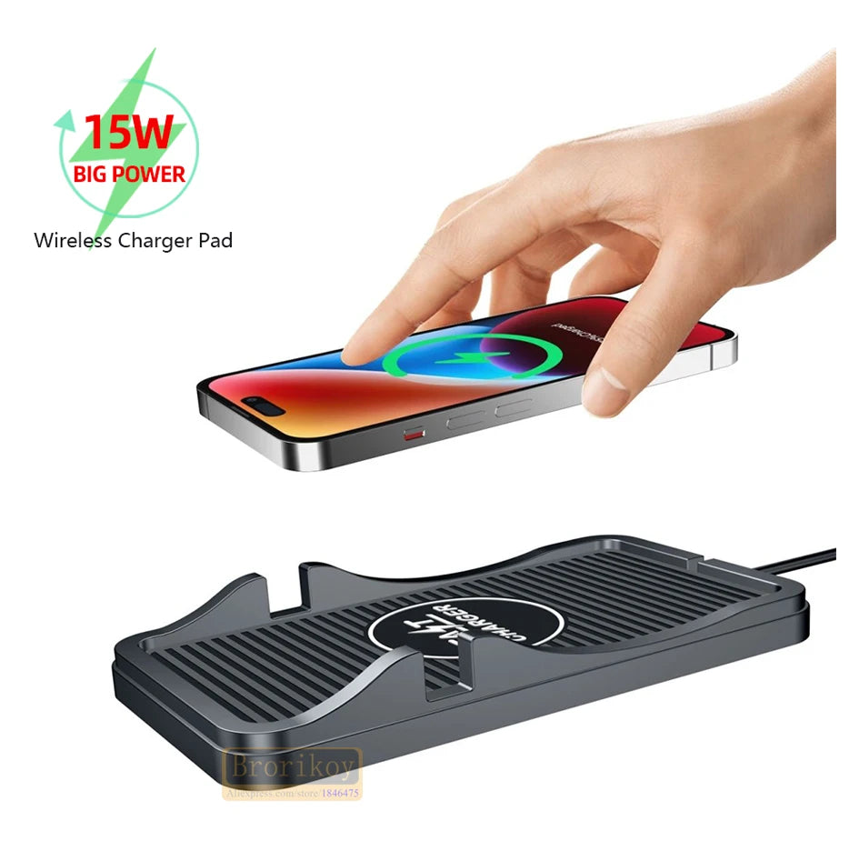 15W Car Fast Wireless For iPhone 15 Charger Pad Mat Wireless Charger Automatic Clamping Car Mount Phone Holder Car Electronics - My Store