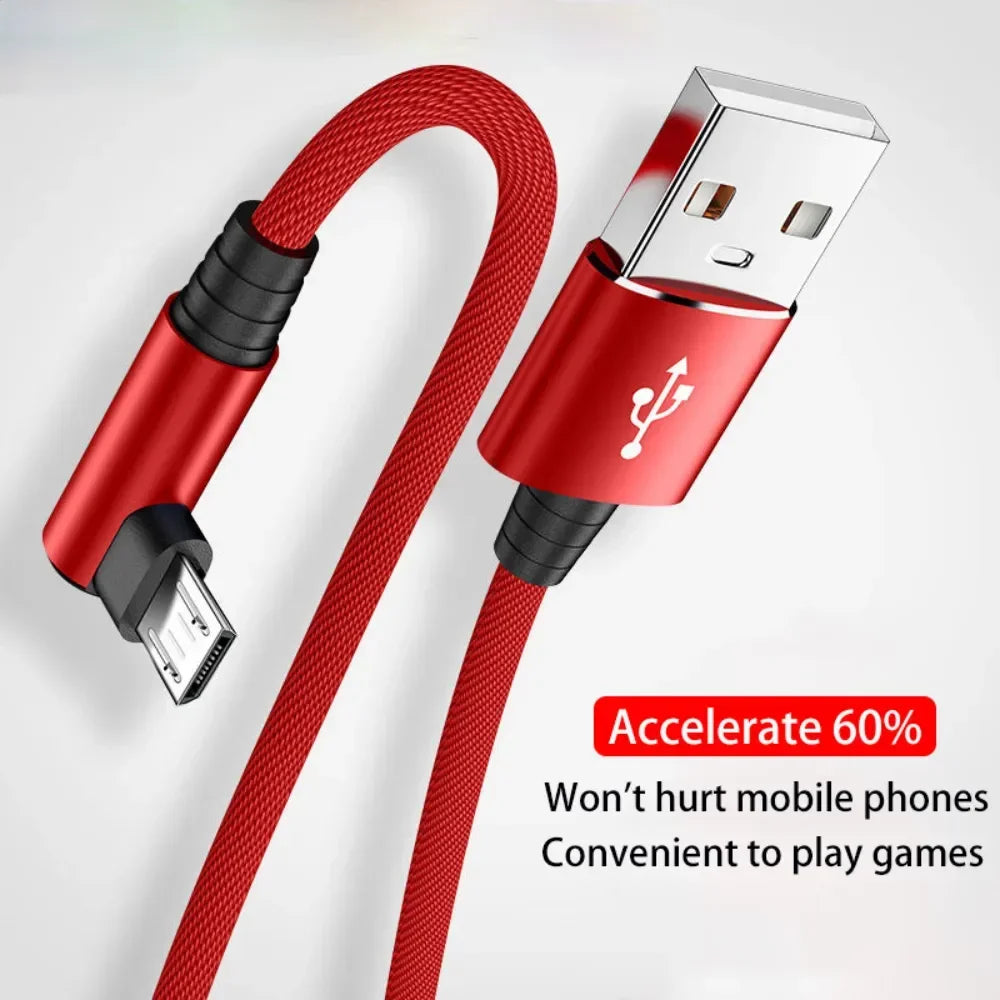 USB Micro Cable 3A 90 Degree Elbow Data Cable Charger Cord for Samsung Xiaomi Mobile Phone Accessories Fast Charging Usb Cable - My Store