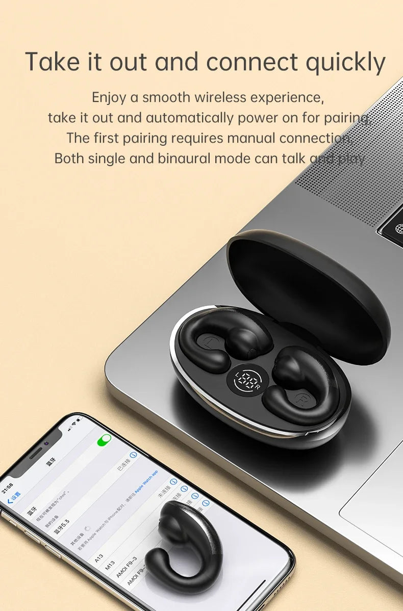 M7 Clip On Earbuds Wireless Bluetooth V5.3 Open Ear Headphones IPX7 Waterproof Earphones Sports Running Work Earbud Hooks - My Store