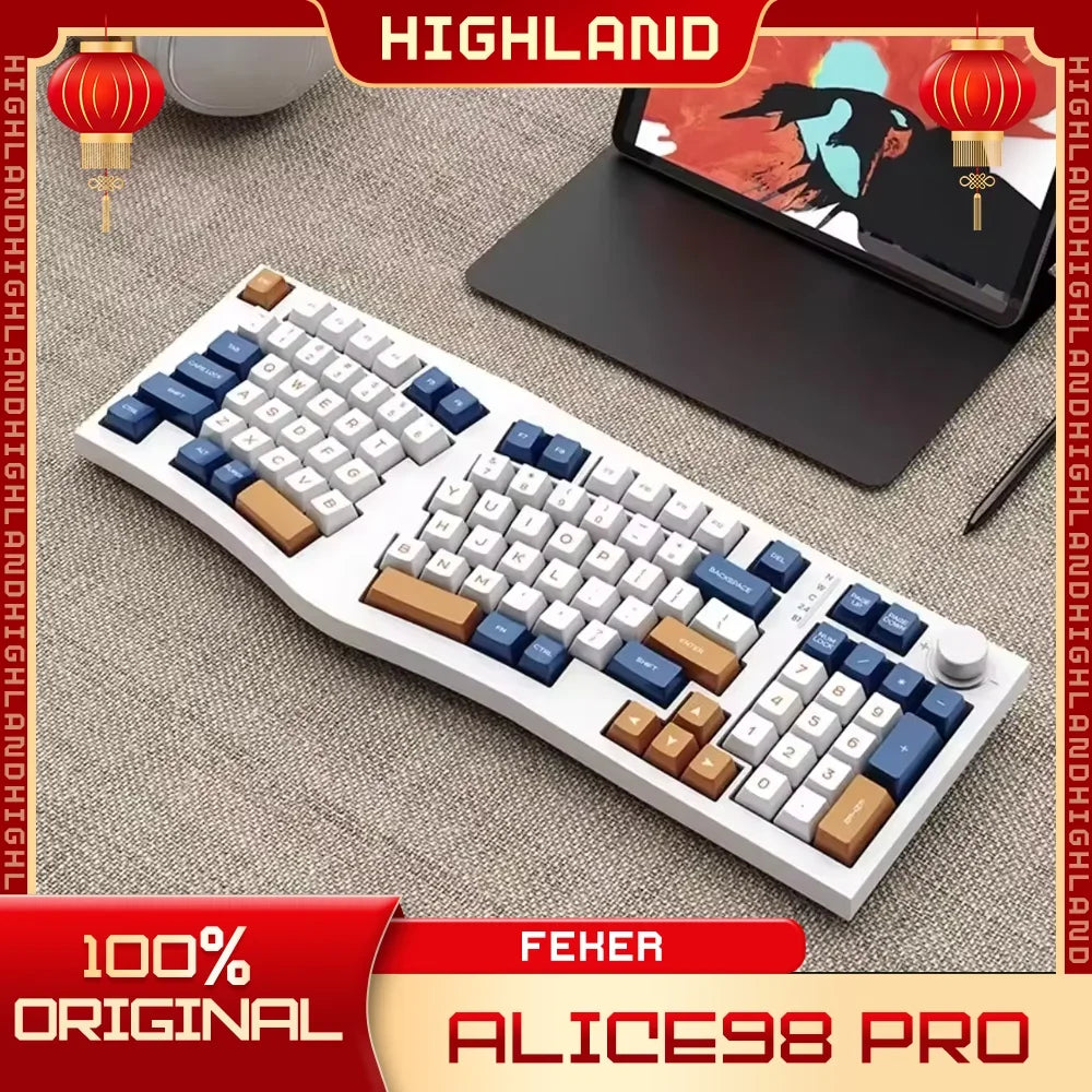 New FEKER Alice98Pro Mechanical Keyboard 3Mode Alice98 Ergonomics Alice Keyboards Wireless Hot-Swap RGB Custom Gaming Keyboard - My Store