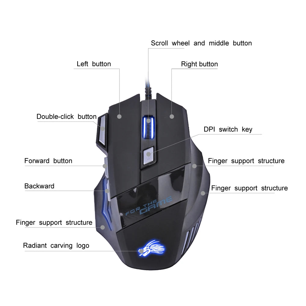 USB Wired Gaming Mouse 7 Button Backlit Ergonomic Mice 5500 DPI Backlight Adjustable Optical Mice for PC Gamer Computer Desktop - My Store