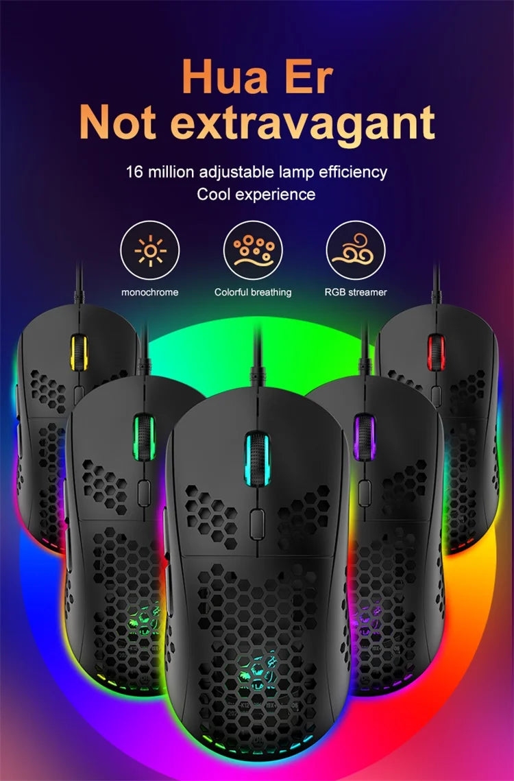 M8 Ultralight Wired Gaming Mouse Lightweight Honeycomb Shell 6 RGB Breathing Backlit Mice 6400 DPI USB for Win Xbox PS4 Mac HP - My Store