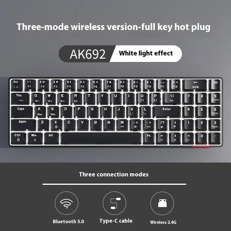 Ajazz Ak680 Mechanical Keyboard Bluetooth Wireless Dual Mode Portable Keyboard Laptop Desktop Pc 69 Keys Triple Mode Full Key Ho - My Store