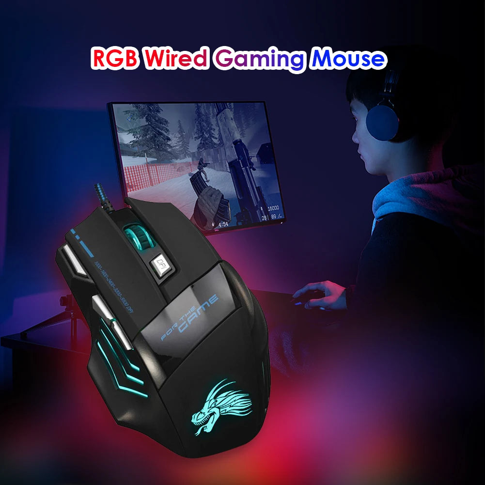 USB Wired Gaming Mouse 7 Button Backlit Ergonomic Mice 5500 DPI Backlight Adjustable Optical Mice for PC Gamer Computer Desktop - My Store