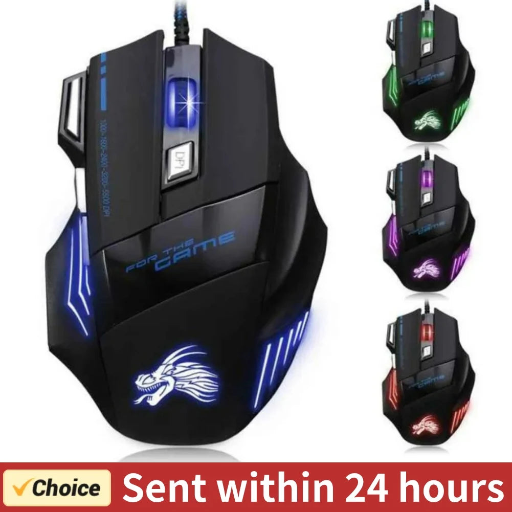 USB Wired Gaming Mouse 7 Button Backlit Ergonomic Mice 5500 DPI Backlight Adjustable Optical Mice for PC Gamer Computer Desktop - My Store