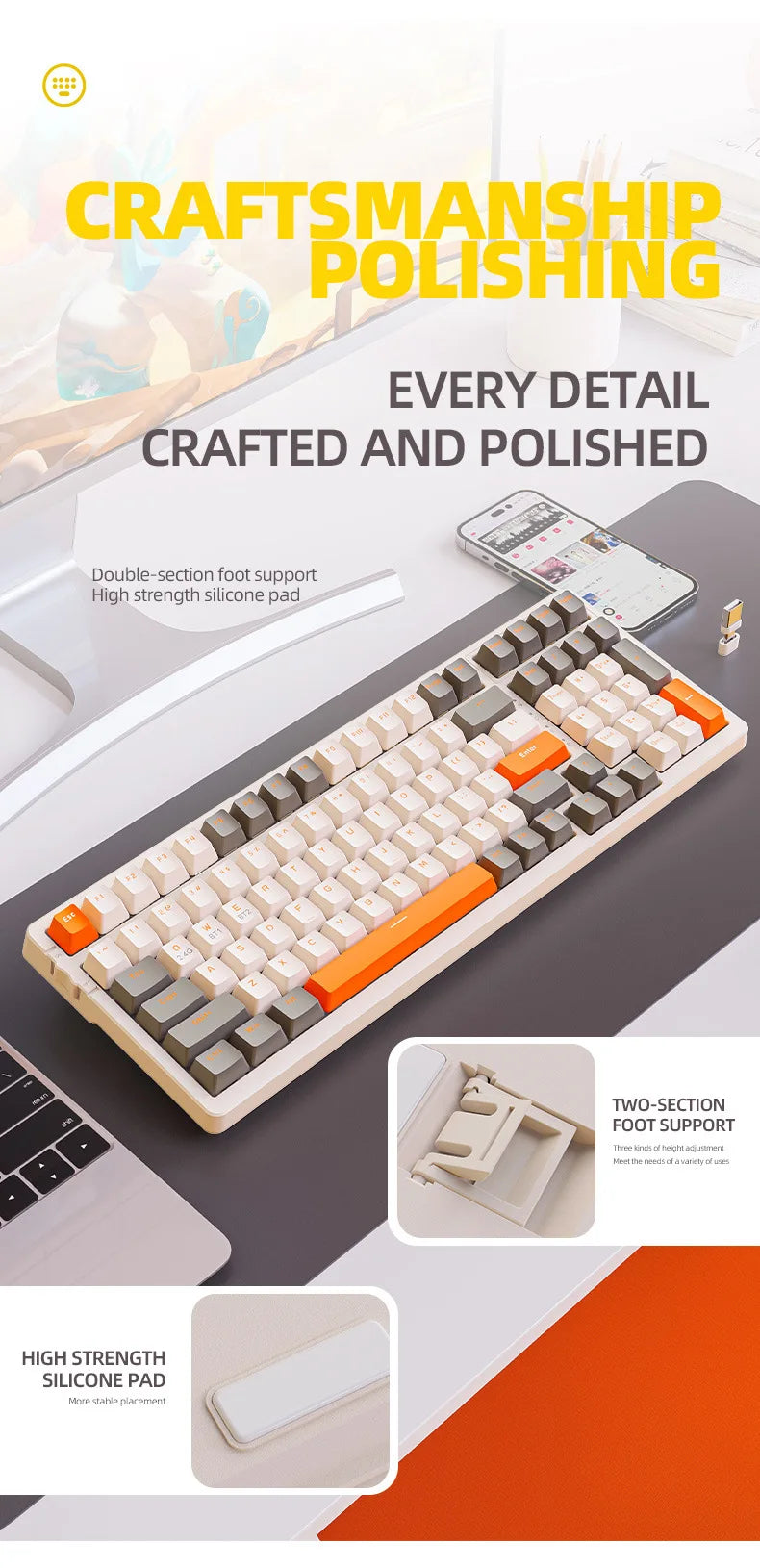 Wireless Mechanical Keyboard Hot Swap 100 Keys 100% Layout Spanish Russian Korean Arabic Mechanical keyboard BT Connect K96 - My Store