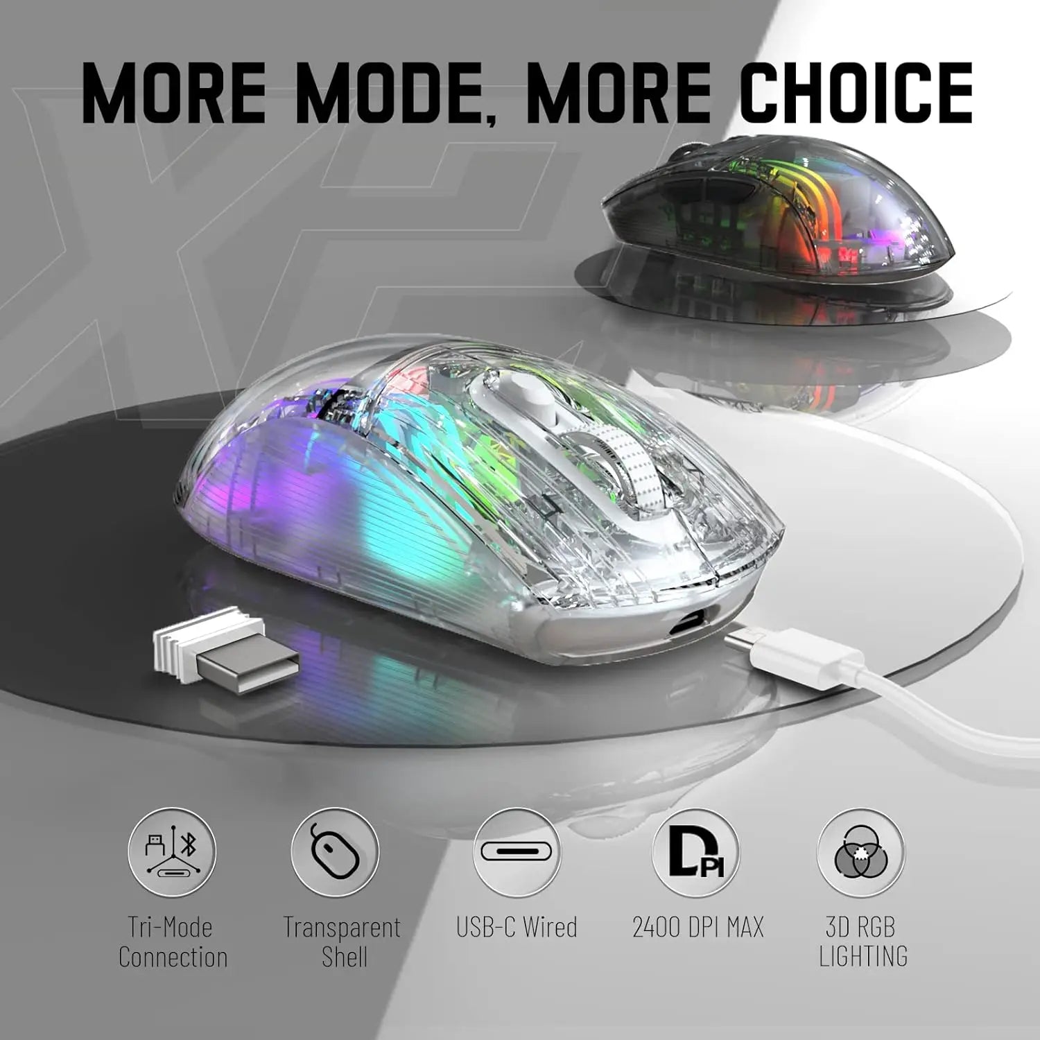 ATTACK SHARK X2 Pro Triple Mode Wireless Transparent Shell Gaming Mouse RGB Rechargeable 4000 DPI Rechargeable Dock Mouse - My Store