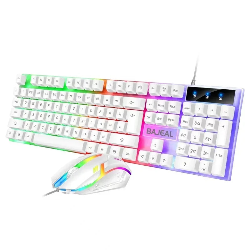 Wired USB Keyboard With Seven Color Lights Ergonomic Design Mechanical Keyboard Gaming Keyboard RGB Backlit With Mouse Set - My Store