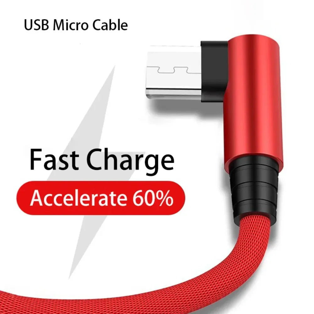 USB Micro Cable 3A 90 Degree Elbow Data Cable Charger Cord for Samsung Xiaomi Mobile Phone Accessories Fast Charging Usb Cable - My Store