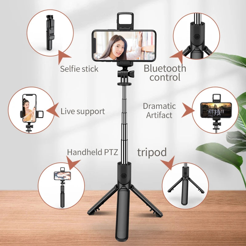 With Fill Light 360-Degree Rotation Wireless Bluetooth Selfie Stick Remote Shutter Tripod For iphone xiaomi huawei Phone Holder - My Store