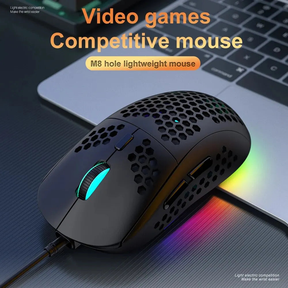 M8 Ultralight Wired Gaming Mouse Lightweight Honeycomb Shell 6 RGB Breathing Backlit Mice 6400 DPI USB for Win Xbox PS4 Mac HP - My Store