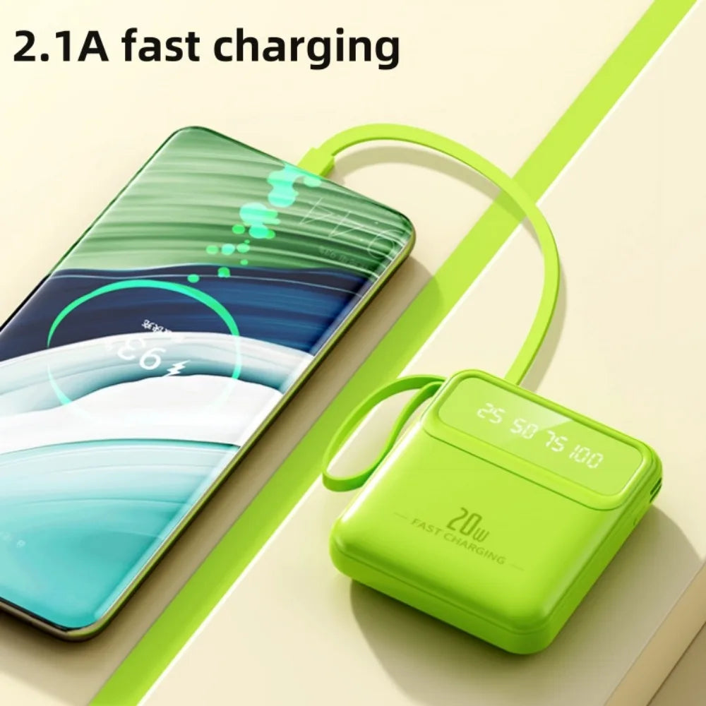 20000mah Portable LED Display Power Bank Comes with 4 Lines Built-in Cables Powerbank Colorful Beauty Phone Power Banks - My Store