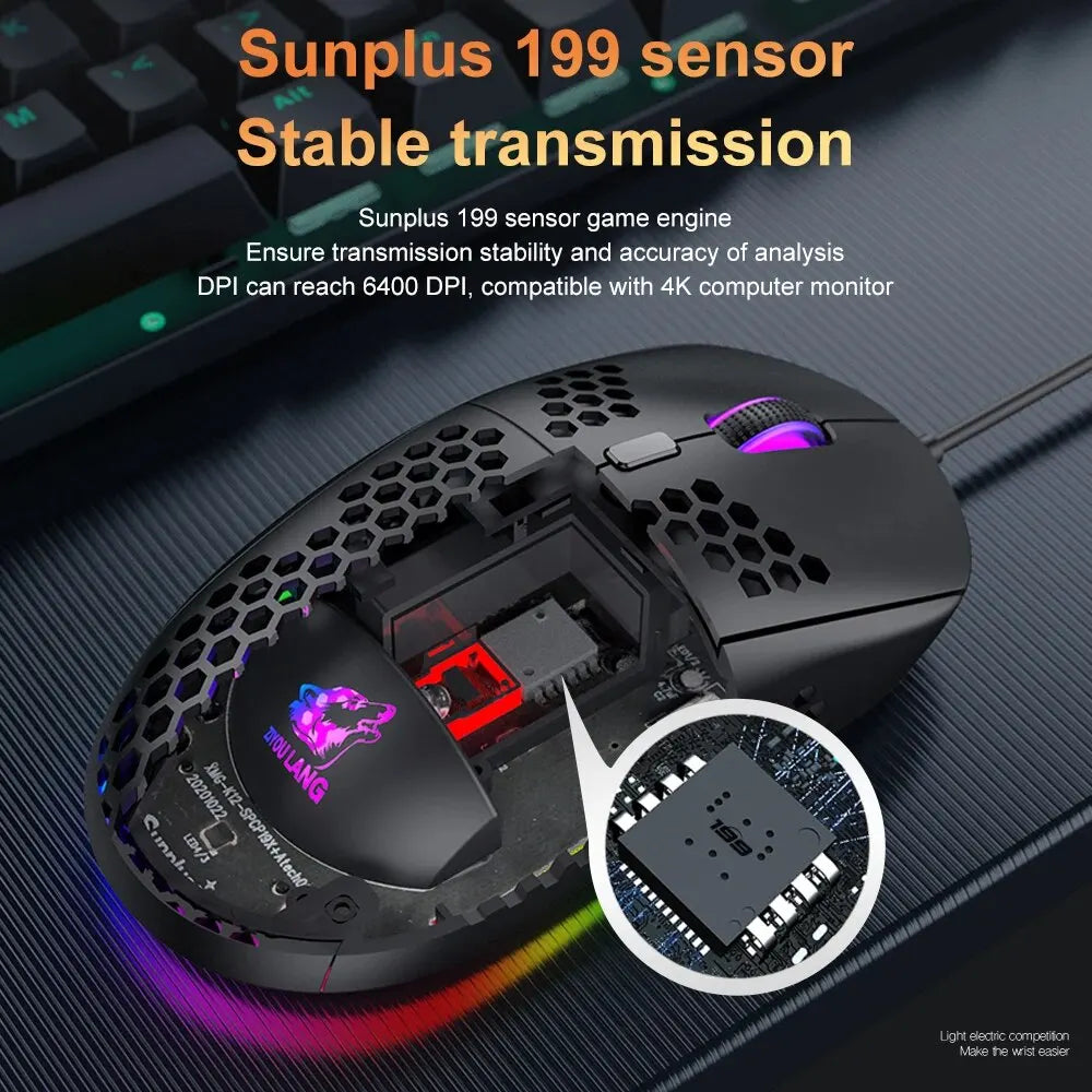 M8 Ultralight Wired Gaming Mouse Lightweight Honeycomb Shell 6 RGB Breathing Backlit Mice 6400 DPI USB for Win Xbox PS4 Mac HP - My Store