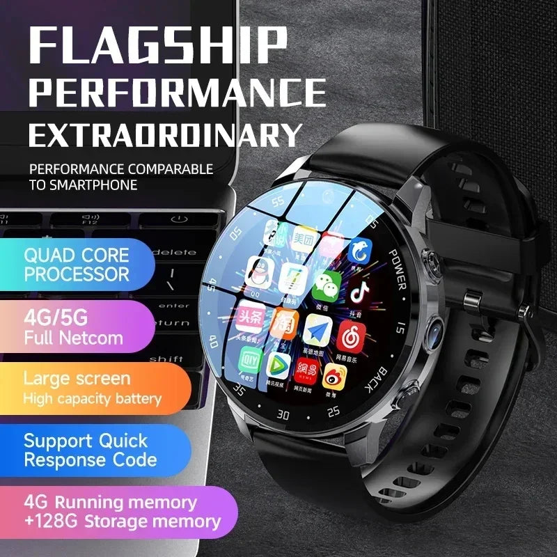 4G NET NEW H18 Global Android Smartwatch Men Dual HD Camera Full Touch Screen HeartRate IP67 Waterproof Smart Watch 64G SIM call - My Store