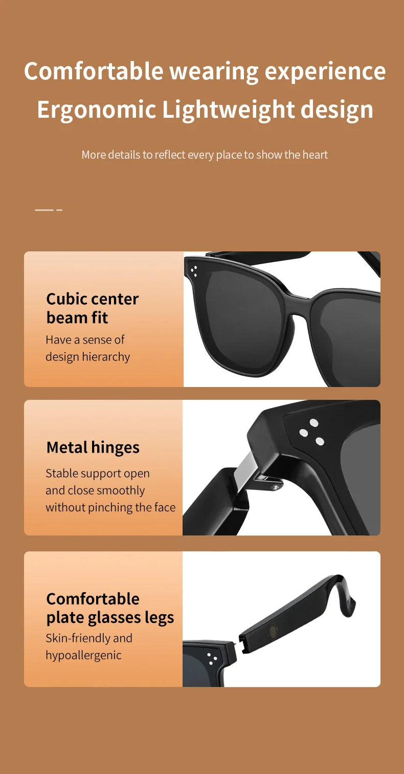 Bluetooth Smart Audio Glasses For Listen To Music And Call Fishing Driving UV 400 Protection Sunglasses Fast Charging Headphone - My Store