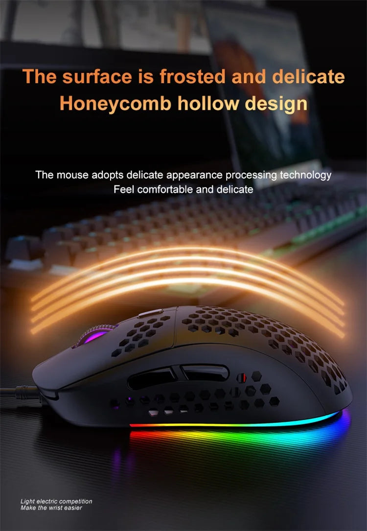 M8 Ultralight Wired Gaming Mouse Lightweight Honeycomb Shell 6 RGB Breathing Backlit Mice 6400 DPI USB for Win Xbox PS4 Mac HP - My Store