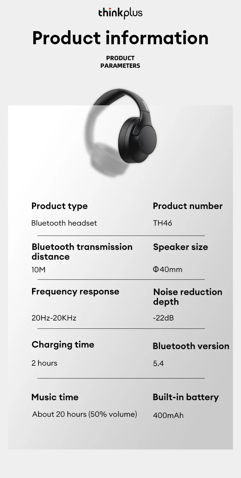 Lenovo Th46 Wireless Bluetooth 5.4 Headphones Scalable Super Battery Life Headset Hd Calling Active Noise Reduction Earbuds - My Store