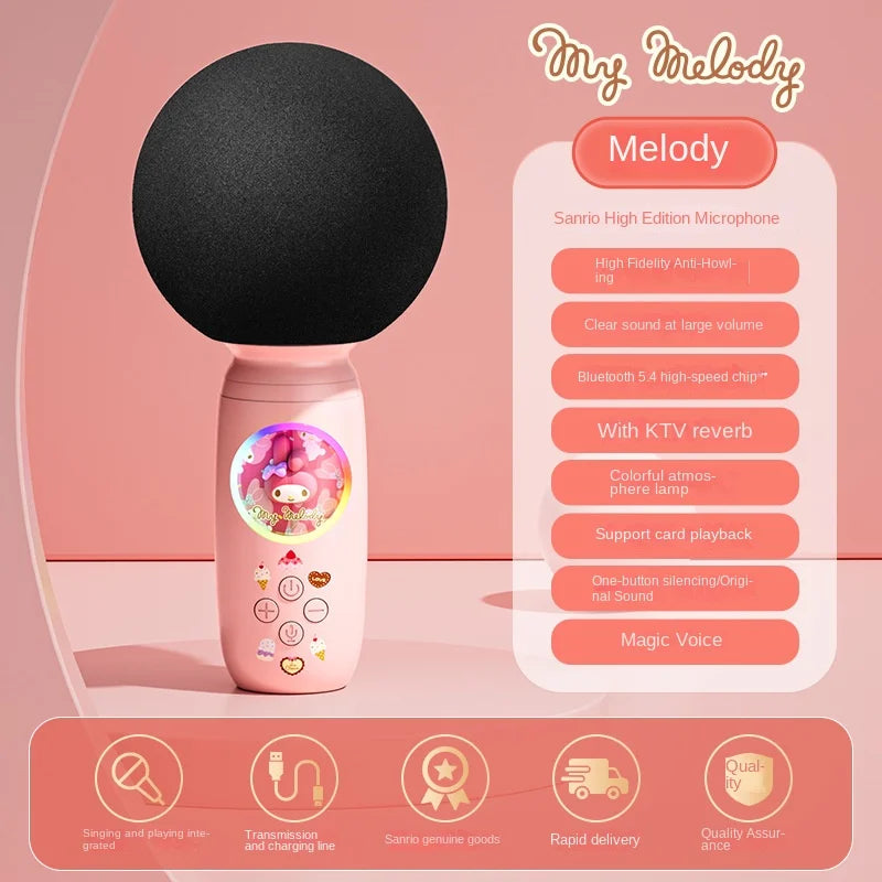 Sanrio Bluetooth Karaoke Machine Portable Speaker System Wireless Bluetooth Microphone With Light Machine Home Family Singing - My Store