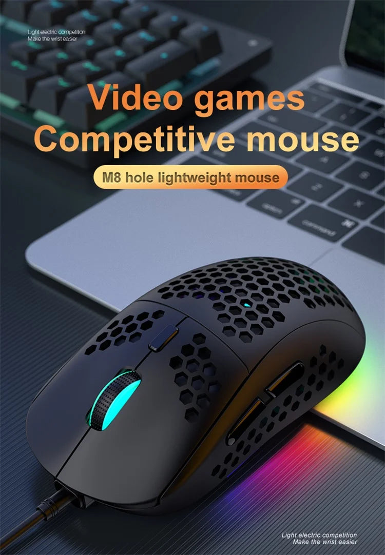 M8 Ultralight Wired Gaming Mouse Lightweight Honeycomb Shell 6 RGB Breathing Backlit Mice 6400 DPI USB for Win Xbox PS4 Mac HP - My Store