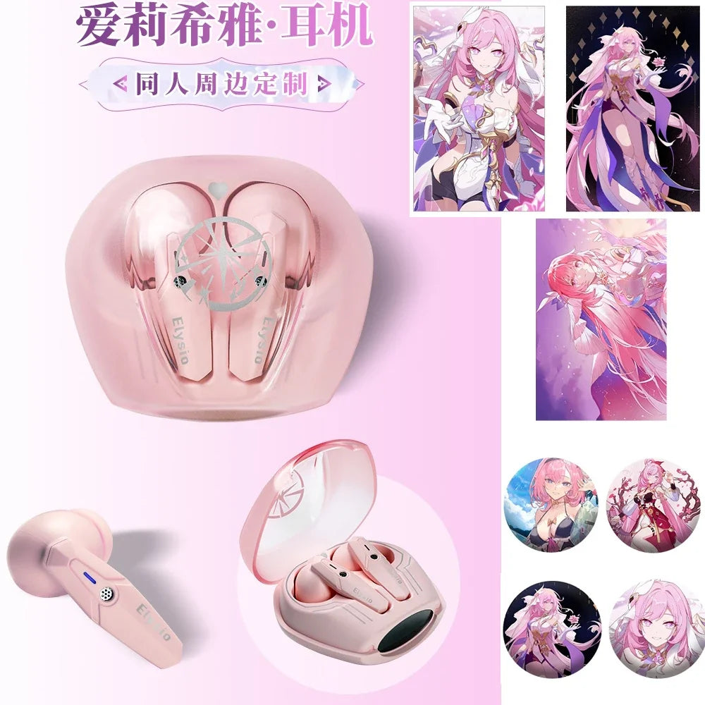 Anime Game Elysia Cosplay Wireless Earbuds Honkai Impact 3 Cos Noise Reduction Bluetooth Earphones 5.3 HD For Android Gifts - My Store