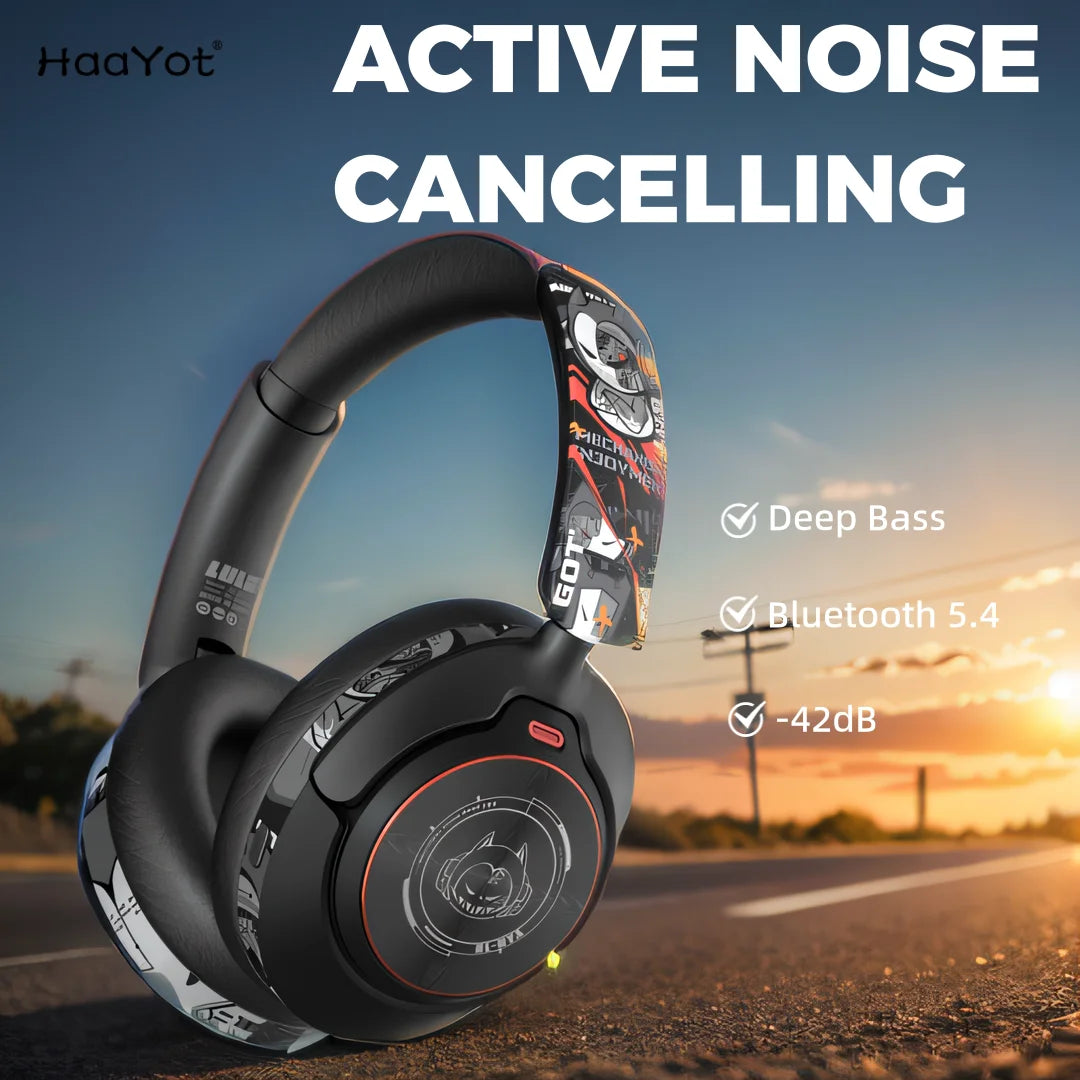 2024 Hand Painted ANC Wireless Headphones Over Ear Active Noise Cancelling Bluetooth 5.4 Headset Deep Bass with Microphones - My Store