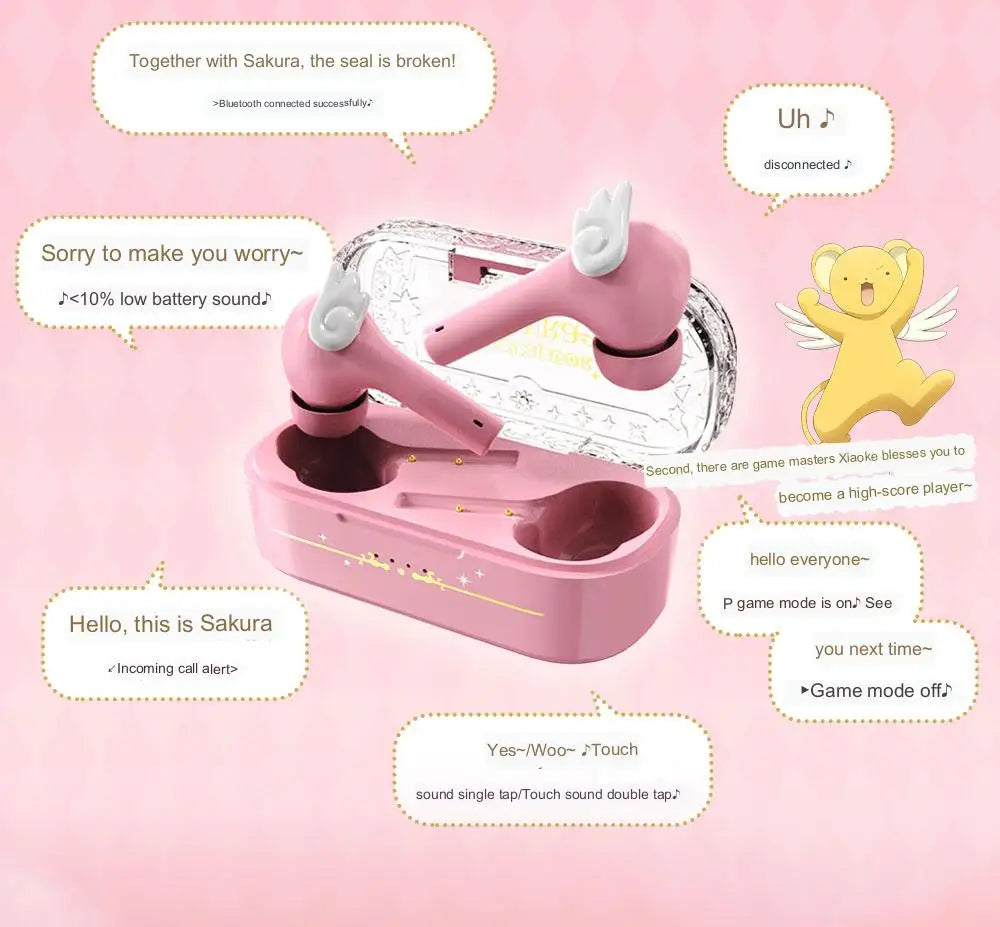 Cardcaptor Sakura Earphone Cute Pink Wireless Bluetooth 5.3 Headphone Intelligent Noise Cancellation IPX4 Waterproof Earbuds - My Store